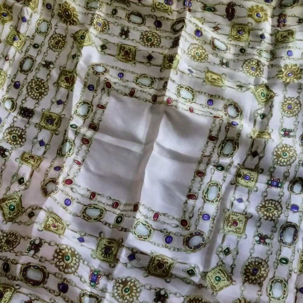 Vintage Light Pink Jewel Print Silk Scarf